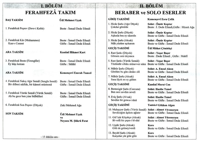 Ferahfezâ Takım Beraber ve Solo Eserler